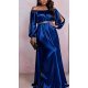 Rochie lunga din satin albastra vaporoasa cu maneca lunga Larisa  3 - jojofashion.ro