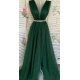 Rochie lunga eleganta cu tul verde smarald Adele 2 - jojofashion.ro