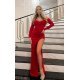 Rochie de seara eleganta lunga, glitter, rosie, mulata, cu maneca lunga, Koucla Carisa 4 - jojofashion.ro