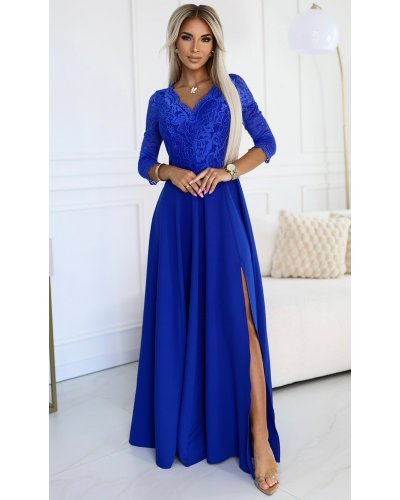 Rochie de seara lunga albastra cu dantela Allegria Rochii lungi, Rochie de seara lunga albastra cu dantela Allegria - jojofashion.ro