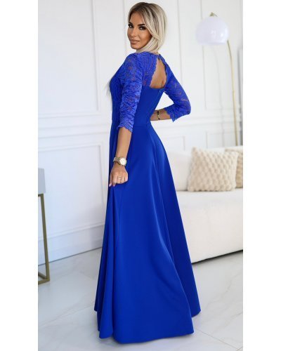 Rochie de seara lunga albastra cu dantela Allegria Rochii lungi, Rochie de seara lunga albastra cu dantela Allegria - jojofashion.ro