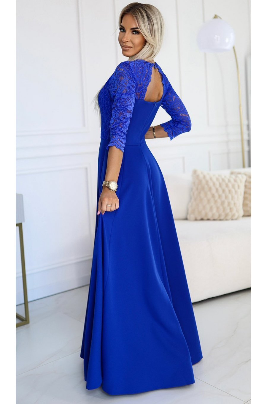 Rochie de seara lunga albastra cu dantela Allegria 2 - jojofashion.ro