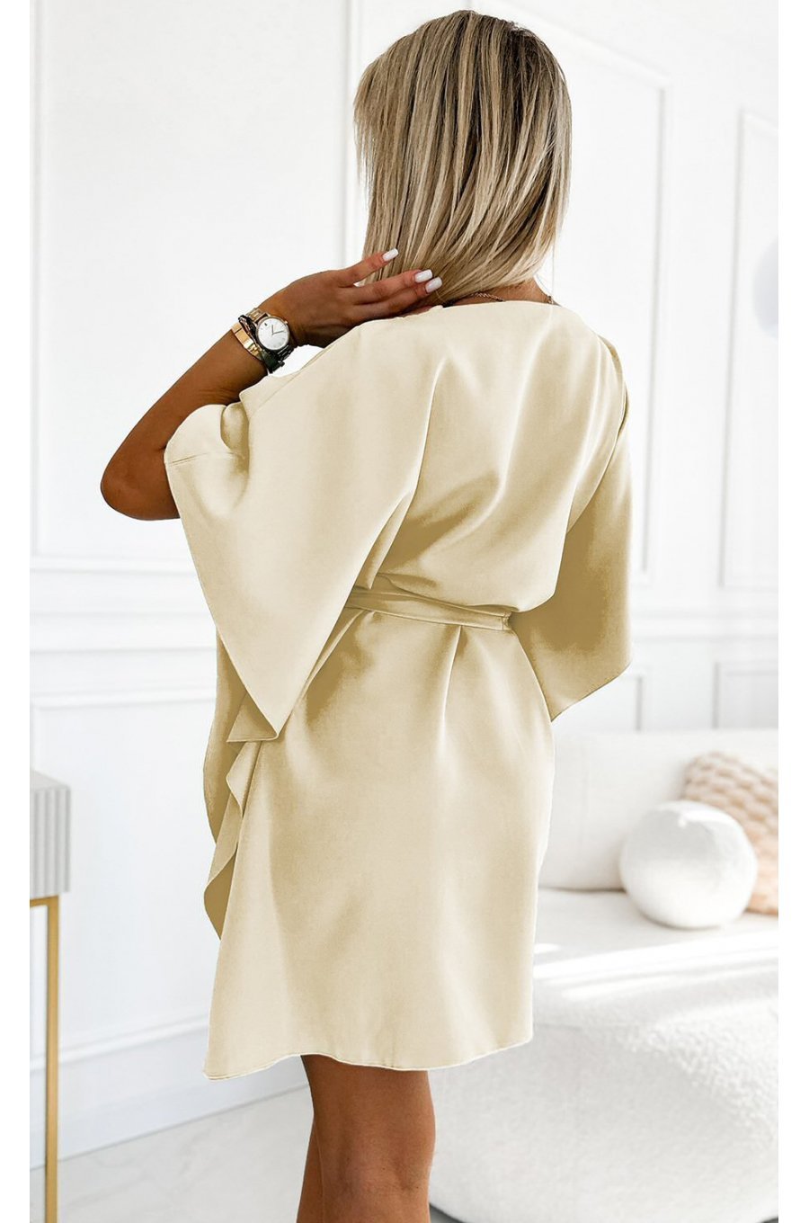 Rochie de zi eleganta midi, bej, croi fluture, oversize, Butterfly 2 - jojofashion.ro