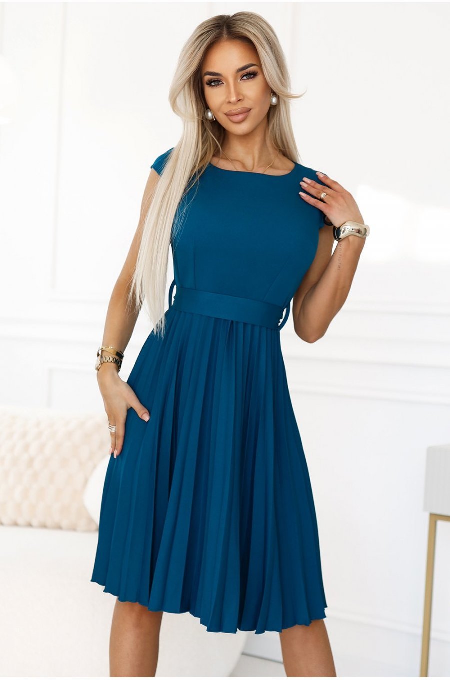 Rochie midi bleu ocean plisata Karima Rochie midi bleu ocean plisata Karima 1 - jojofashion.ro