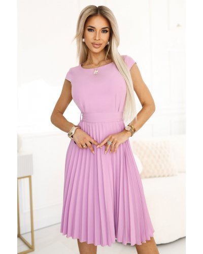 Rochie de vara eleganta lila midi plisata Karima  Rochii, Rochie de vara eleganta lila midi plisata Karima  - jojofashion.ro