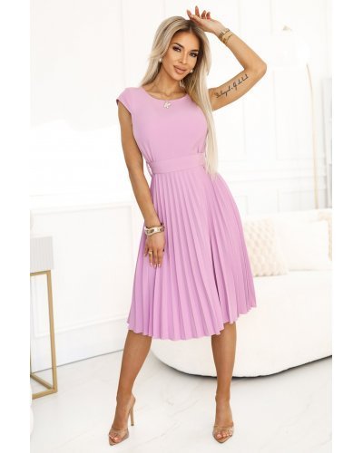 Rochie de vara eleganta lila midi plisata Karima  Rochii, Rochie de vara eleganta lila midi plisata Karima  - jojofashion.ro