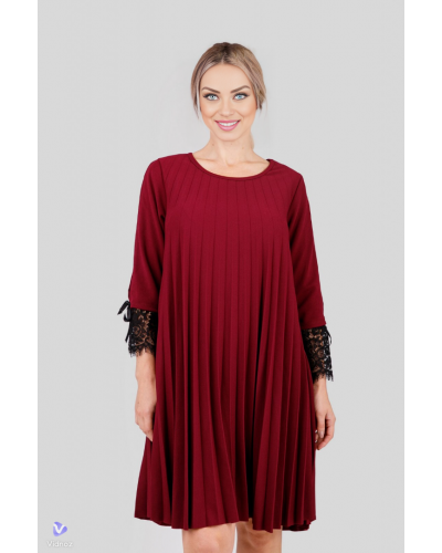 Rochie midi burgundy plisata croi A Patricia2 Rochii de zi, Rochie midi burgundy plisata croi A Patricia2 - jojofashion.ro