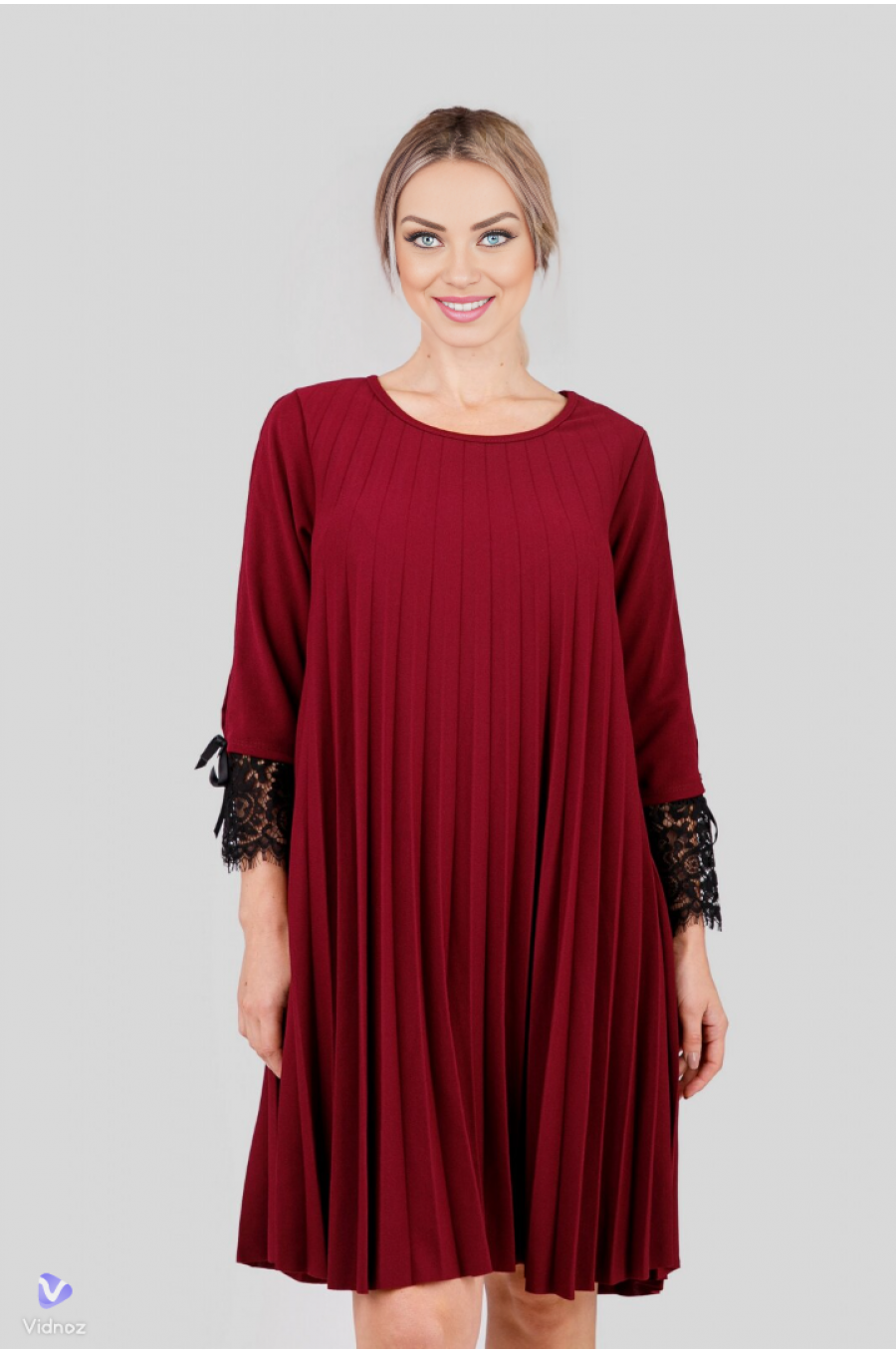 Rochie plisata midi, burgundy, croi A, Patricia2 1 - jojofashion.ro