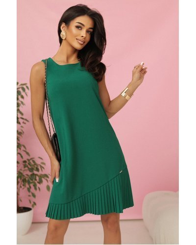Rochie verde midi  croi A cu volan plisat Anabell Rochii de vara, Rochie verde midi  croi A cu volan plisat Anabell - jojofashion.ro