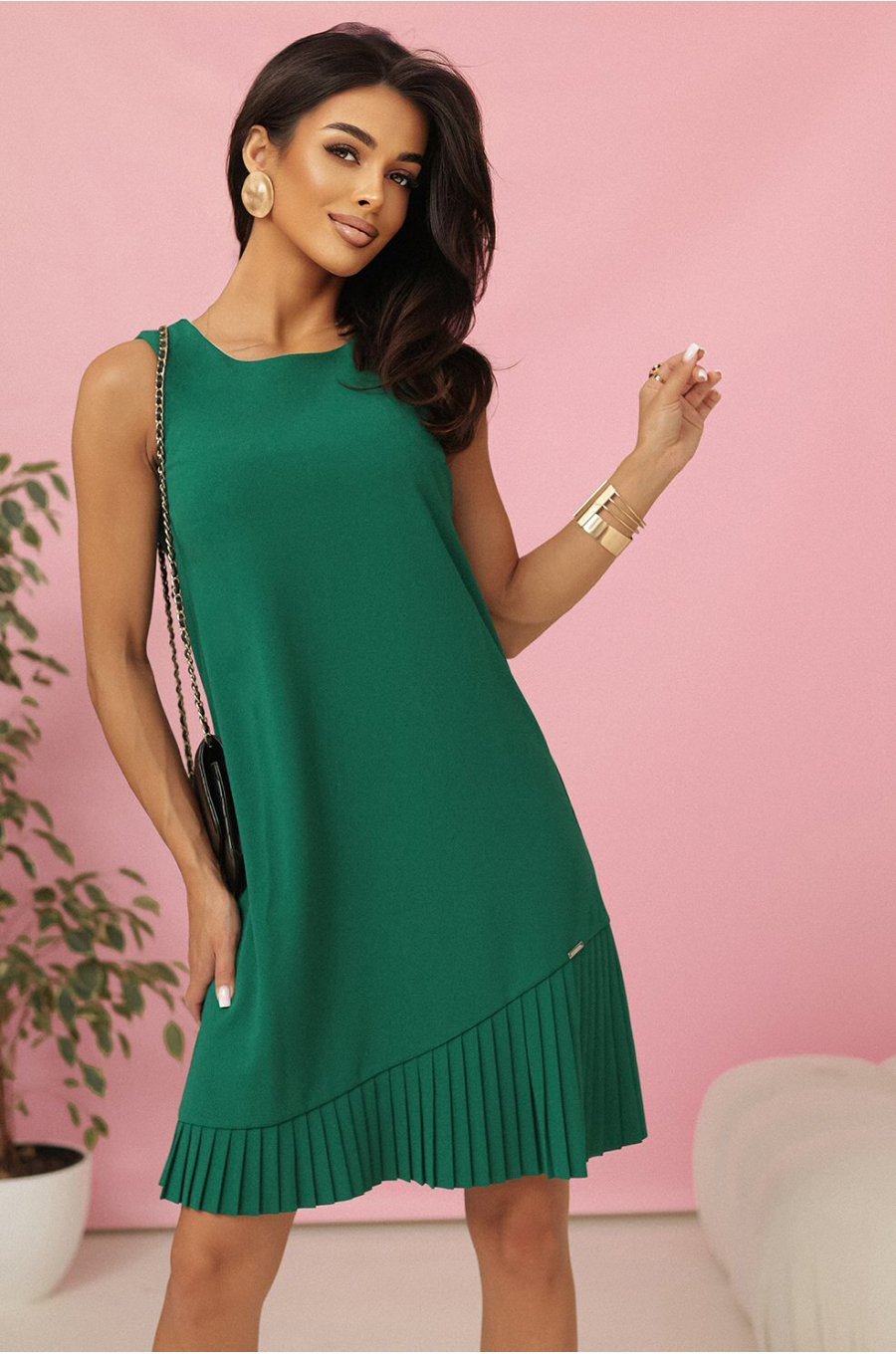 Rochie verde midi  croi A cu volan plisat Anabell 1 - jojofashion.ro