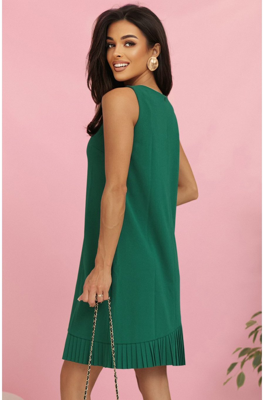 Rochie verde midi  croi A cu volan plisat Anabell 3 - jojofashion.ro
