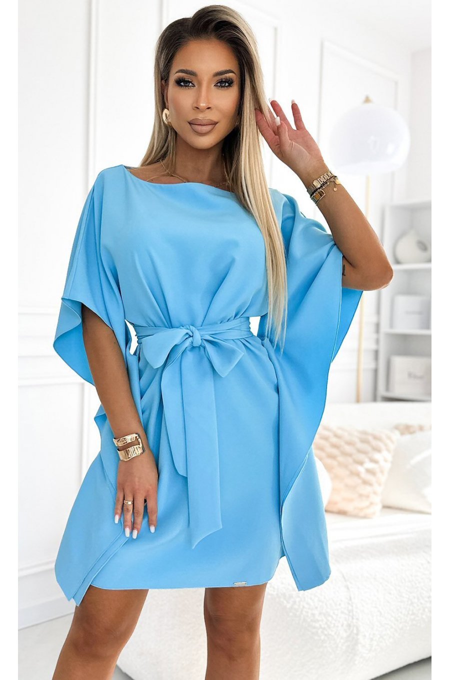 Rochie midi, bleu, croi fluture, Butterfly 1 - jojofashion.ro