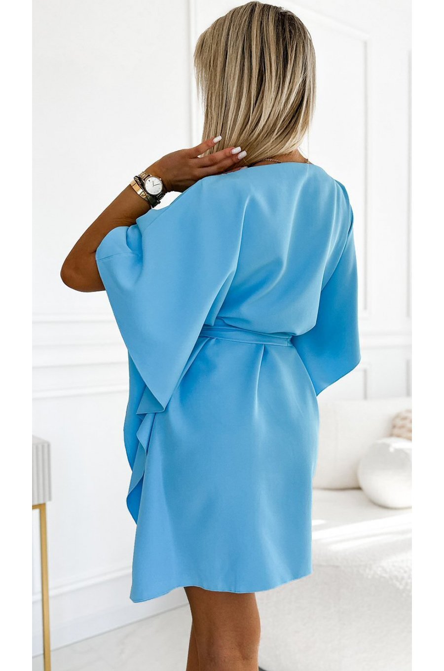 Rochie midi, bleu, croi fluture, Butterfly 3 - jojofashion.ro