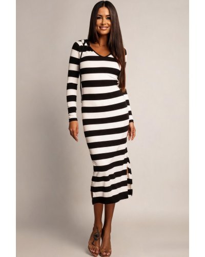 Rochie midi vascoza alba cu dungi negre Koucla Sailor - jojofashion.ro