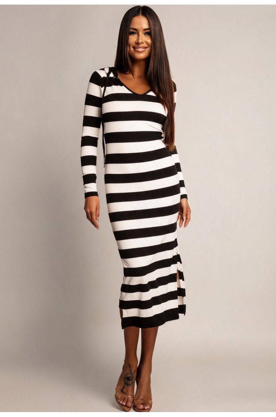 Rochie midi vascoza alba cu dungi negre Koucla Sailor 1 - jojofashion.ro