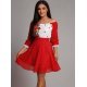 Rochie scurta rosie cu maci din voal cu motive traditionale Loredana 2 - jojofashion.ro