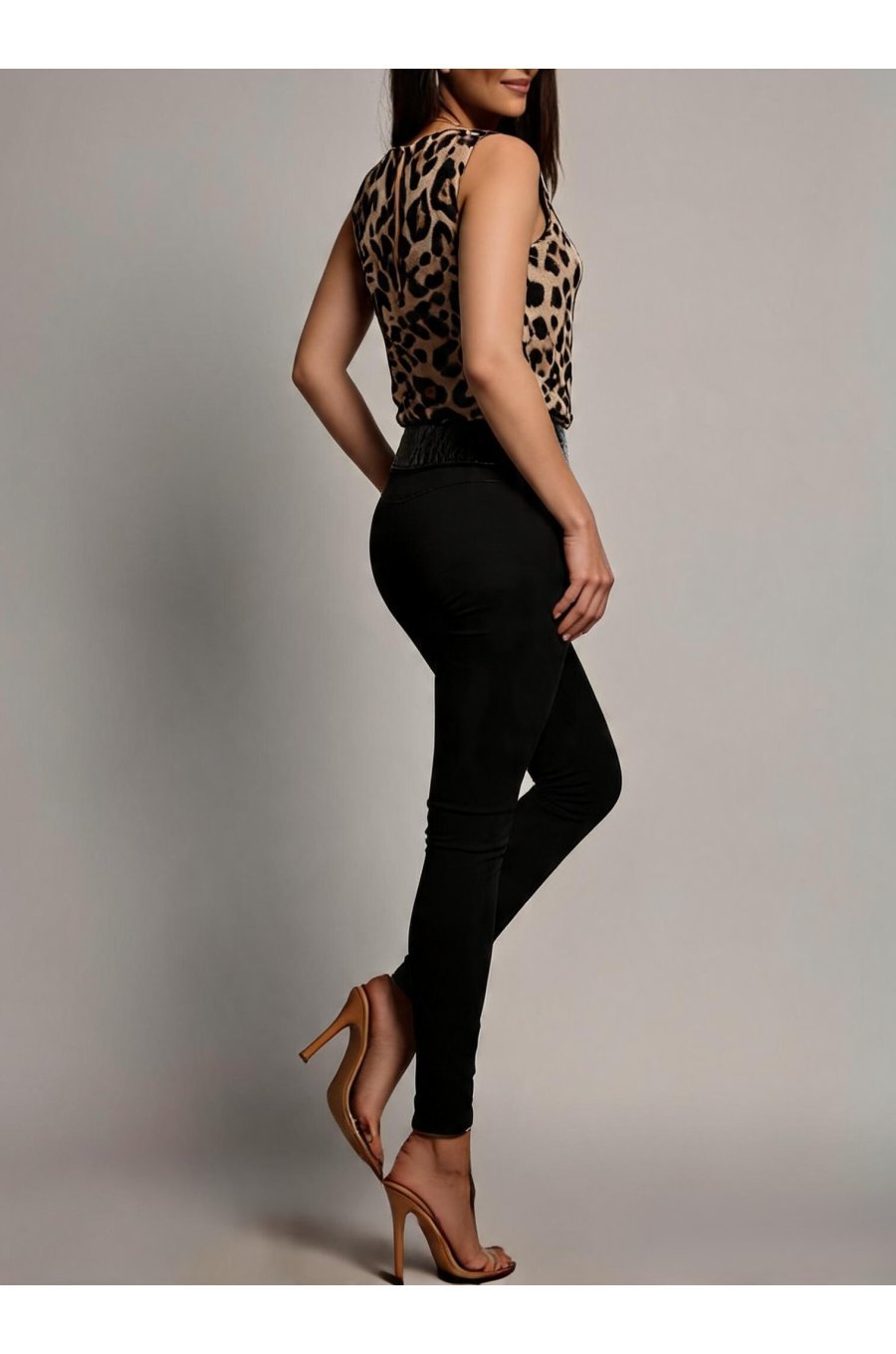 Salopeta eleganta in doua culori leopard si negru Livana 2 - jojofashion.ro
