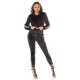 Trening dama casual, din catifea, negru cu dungi albastre Jade 2 - jojofashion.ro