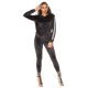 Trening dama casual, din catifea, negru cu dungi albe Jade 4 - jojofashion.ro