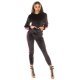 Trening dama casual, din catifea, negru cu dungi roz neon Jade 2 - jojofashion.ro