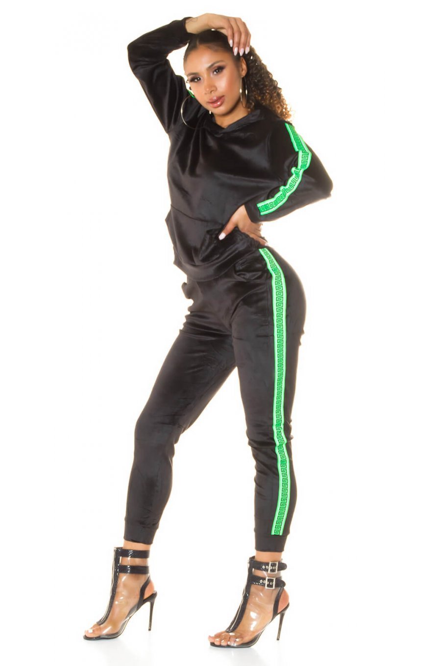 Trening dama casual, din catifea, verde neon Jade 3 - jojofashion.ro