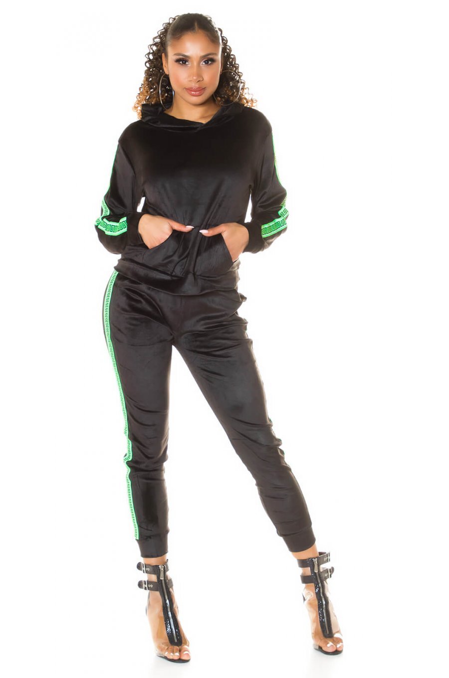 Trening dama casual, din catifea, verde neon Jade 1 - jojofashion.ro
