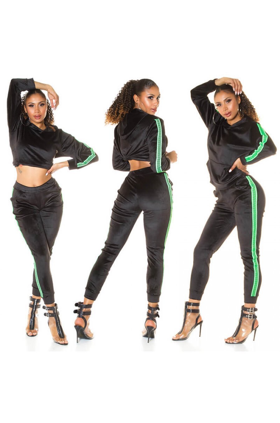 Trening dama casual, din catifea, verde neon Jade 4 - jojofashion.ro