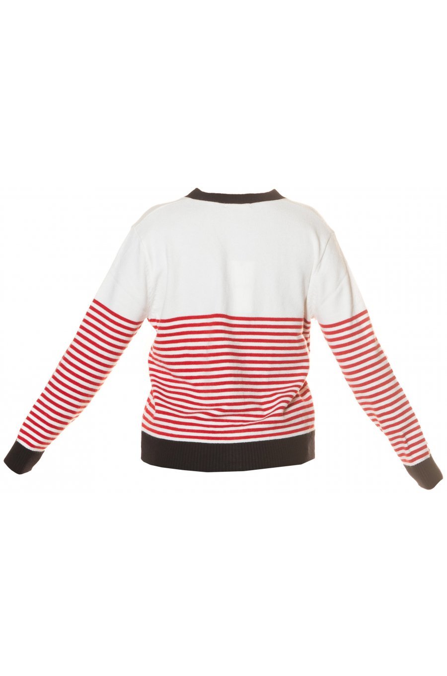 Pulover cardigan alb cu dungi rosii Ailbhe Pulover cardigan alb cu dungi rosii Ailbhe 5 - jojofashion.ro