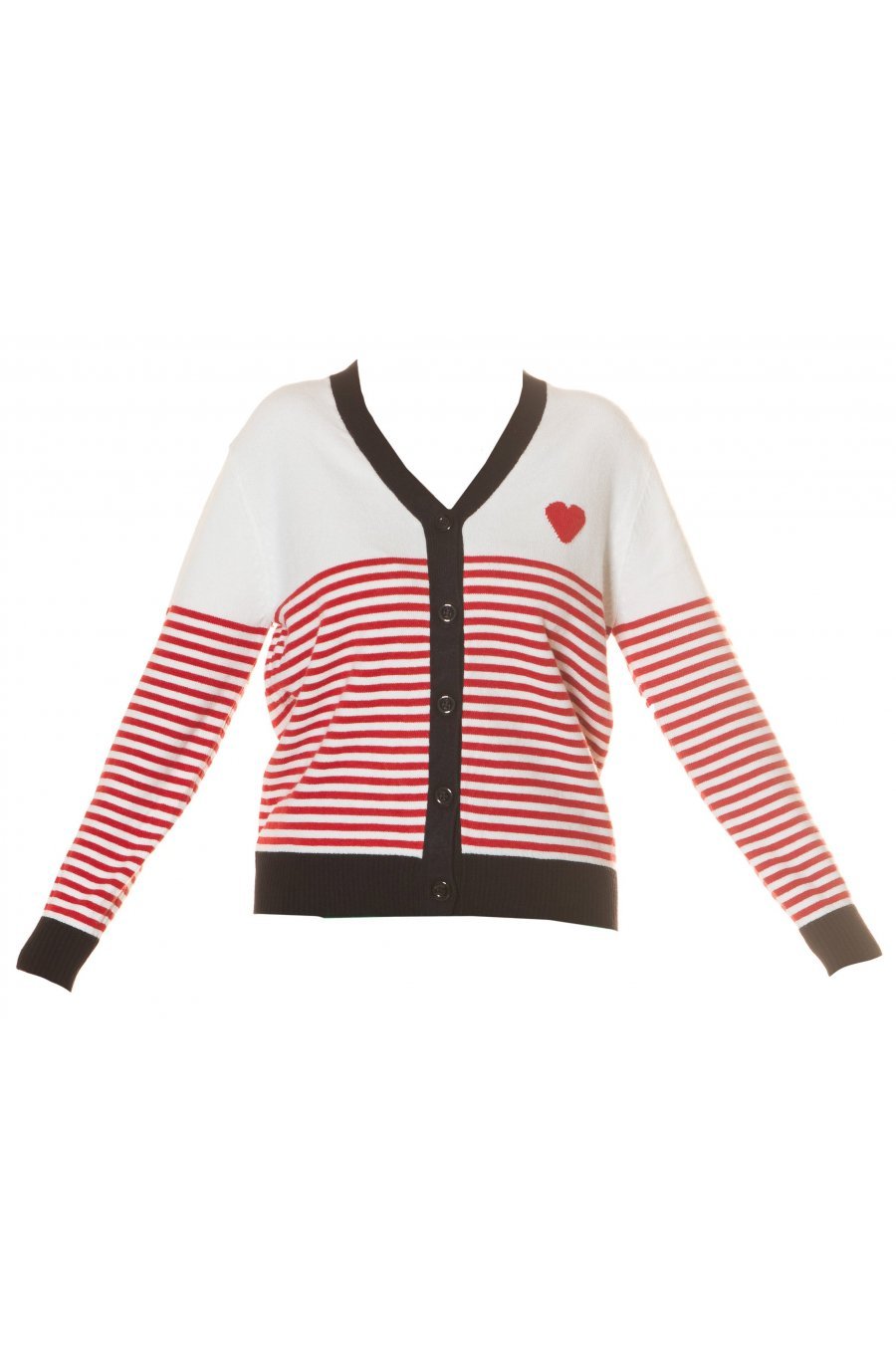 Pulover cardigan alb cu dungi rosii Ailbhe Pulover cardigan alb cu dungi rosii Ailbhe 4 - jojofashion.ro