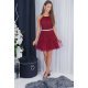 Rochie baby doll scurta, din tulle, burgundy, cu umerii goi, vaporoasa, CristalW 2 - jojofashion.ro