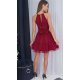 Rochie baby doll scurta, din tulle, burgundy, cu umerii goi, vaporoasa, CristalW 3 - jojofashion.ro