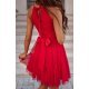 Rochie baby doll scurta, din chiffon, rosie, cu umerii goi, vaporoasa, CristalW 3 - jojofashion.ro