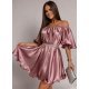 Rochie baby doll scurta din satin roz pal Jimena 2 - jojofashion.ro
