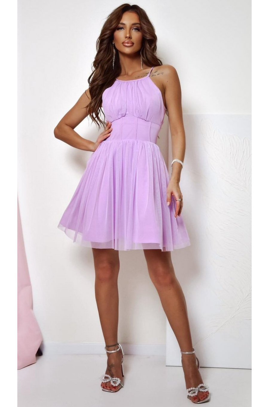 Rochie baby doll scurta, din tulle lila, SindiW 3 - jojofashion.ro