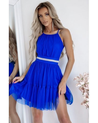 Rochie babydoll scurta din tulle albastra cu volane vaporoasa CristalW3 Rochii vaporoase, Rochie babydoll scurta din tulle albastra cu volane vaporoasa CristalW3 - jojofashion.ro