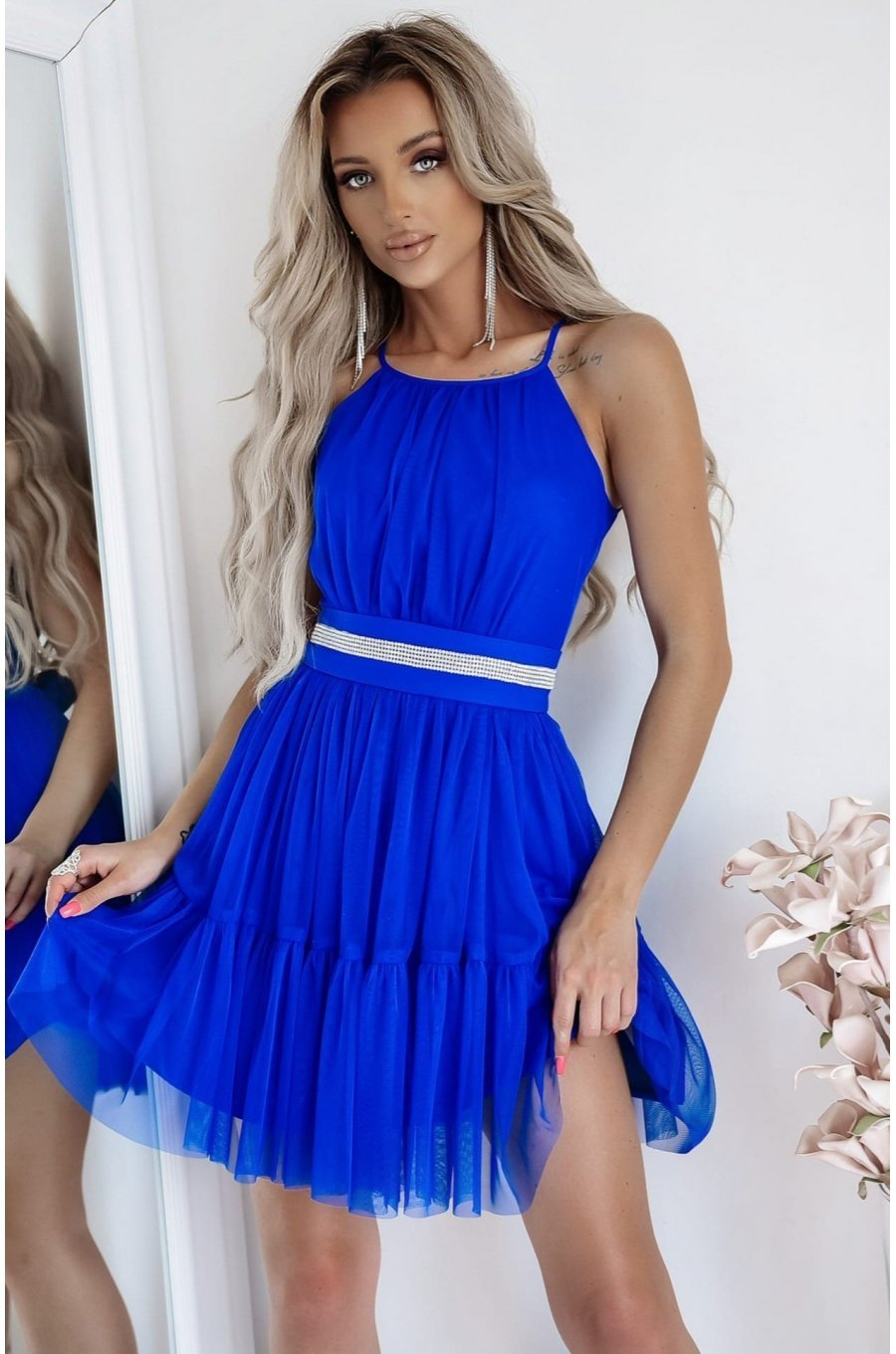 Rochie babydoll scurta din tulle albastra cu volane vaporoasa CristalW3 1 - jojofashion.ro