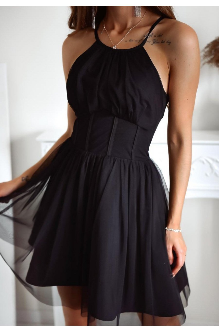 Rochie baby doll scurta neagra din tulle SindiW 4 - jojofashion.ro