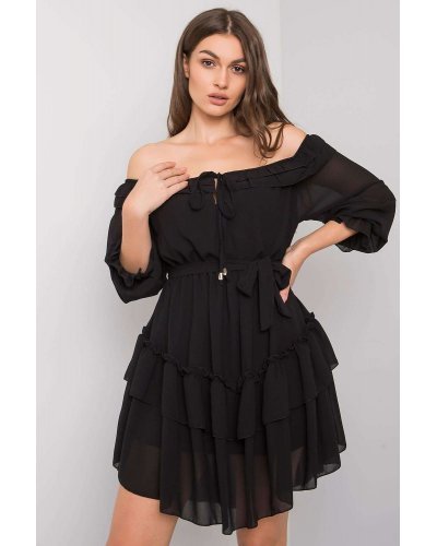 Rochie baby doll neagra cu volane vaporoasa Demyra1 Rochii de zi, Rochie baby doll neagra cu volane vaporoasa Demyra1 - jojofashion.ro
