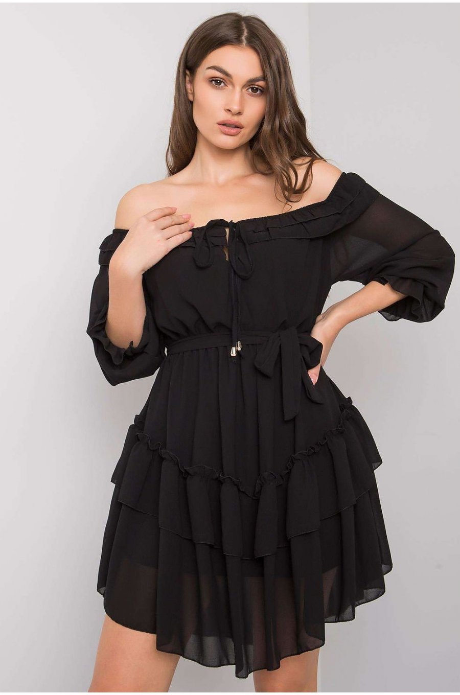Rochie baby doll neagra cu volane vaporoasa Demyra1 1 - jojofashion.ro