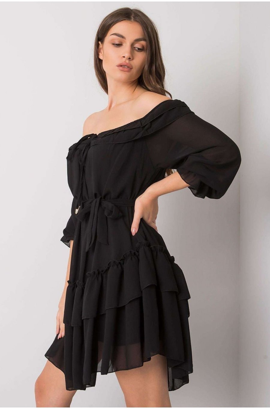 Rochie baby doll neagra cu volane vaporoasa Demyra1 3 - jojofashion.ro