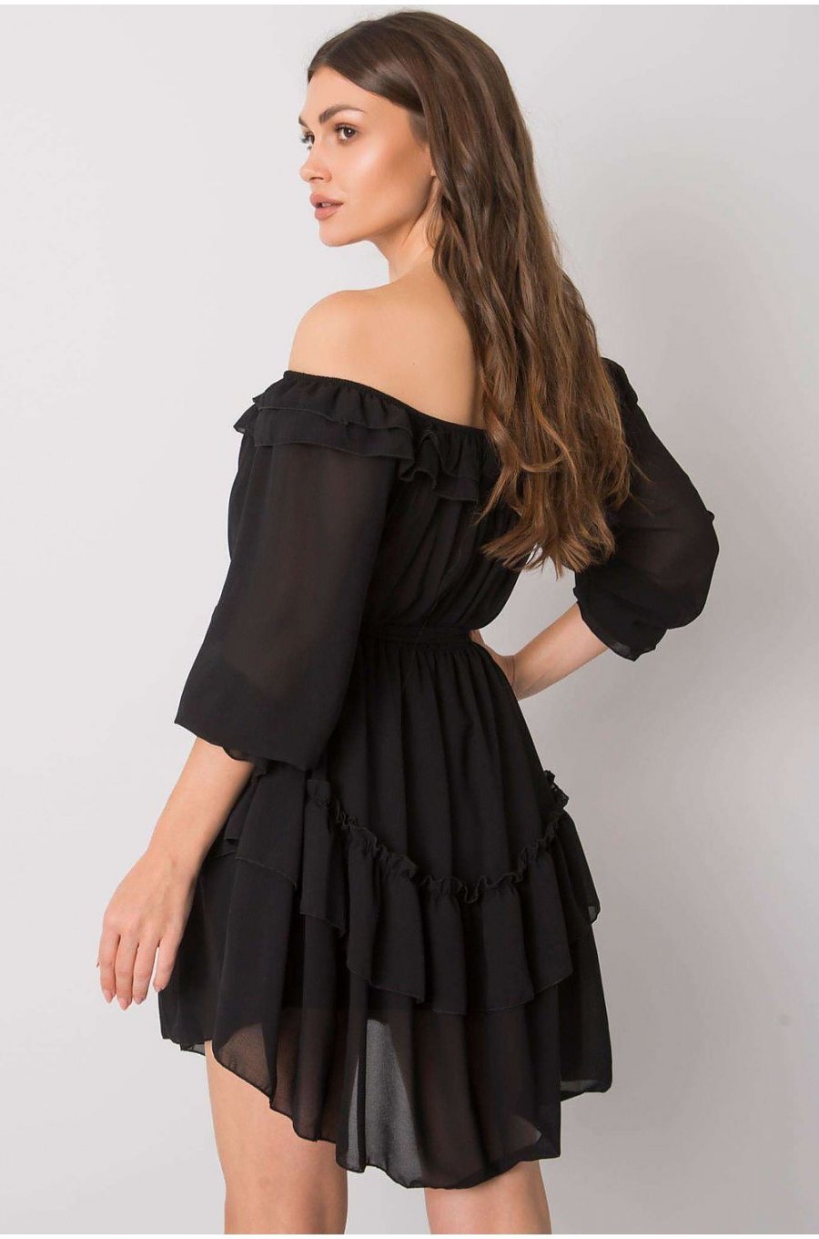 Rochie baby doll neagra cu volane vaporoasa Demyra1 2 - jojofashion.ro