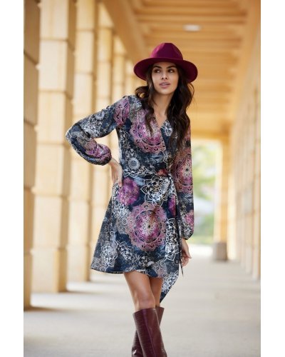Rochie boho scurta bleumarin cu petrecuta cu maneca lunga CassieR Rochii de zi, Rochie boho scurta bleumarin cu petrecuta cu maneca lunga CassieR - jojofashion.ro