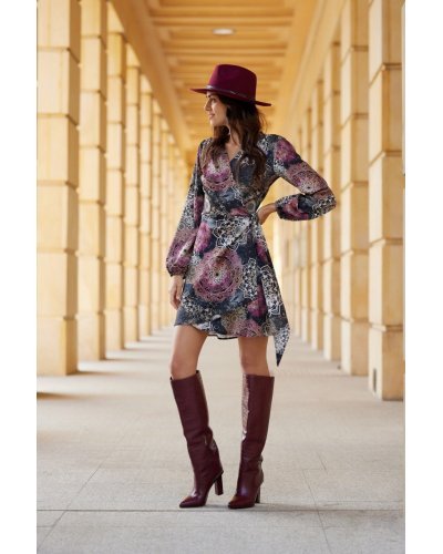 Rochie boho scurta bleumarin cu petrecuta cu maneca lunga CassieR Rochii de zi, Rochie boho scurta bleumarin cu petrecuta cu maneca lunga CassieR - jojofashion.ro