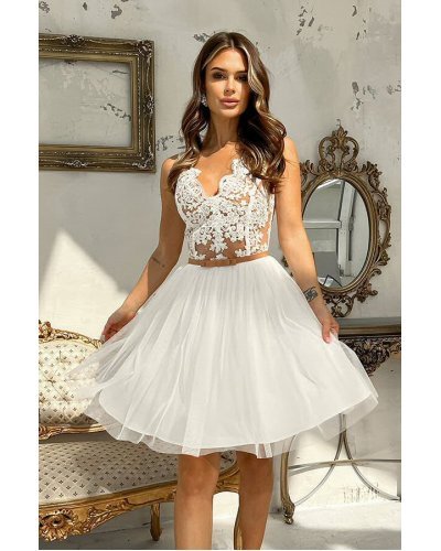 Rochie cununie civila scurta, cu tul si broderie, ecru, Ecaterina Rochie cununie civila scurta, cu tul si broderie, ecru, Ecaterina - jojofashion.ro