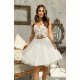 Rochie cununie civila scurta, cu tul si broderie, ecru, Ecaterina 2 - jojofashion.ro