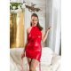Rochie de club scurta, WetLook, rosie, cu spatele gol si snur reglabil, Ellyss 2 - jojofashion.ro