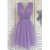 Rochie de ocazie scurta din tul lila lavanda baby doll Adelya 