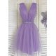 Rochie de ocazie scurta din tul lila lavanda baby doll Adelya  2 - jojofashion.ro