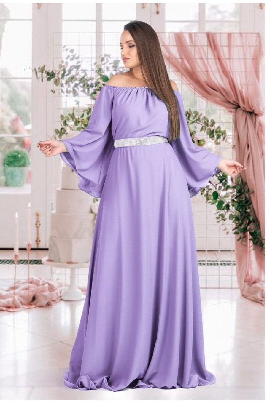 Rochie lunga din voal lila Cinderella 1 - jojofashion.ro