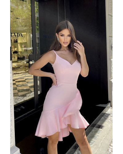 Rochie scurta roz pudra cu volane Mirrella Rochii roz, Rochie scurta roz pudra cu volane Mirrella - jojofashion.ro